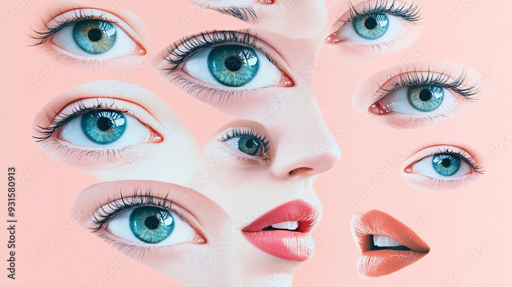 Collage art of a woman's face with a bold color palette. Collage art of a woman's face with a bold color palette.