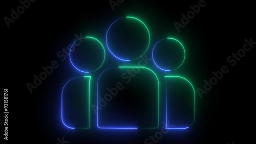 the Group people man icon glowing animation saber video on black background 