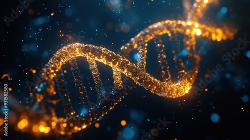 Understanding Genetic Influences: Detailed Realistic DNA Code Visualization with Highlighted Traits on Dark Background