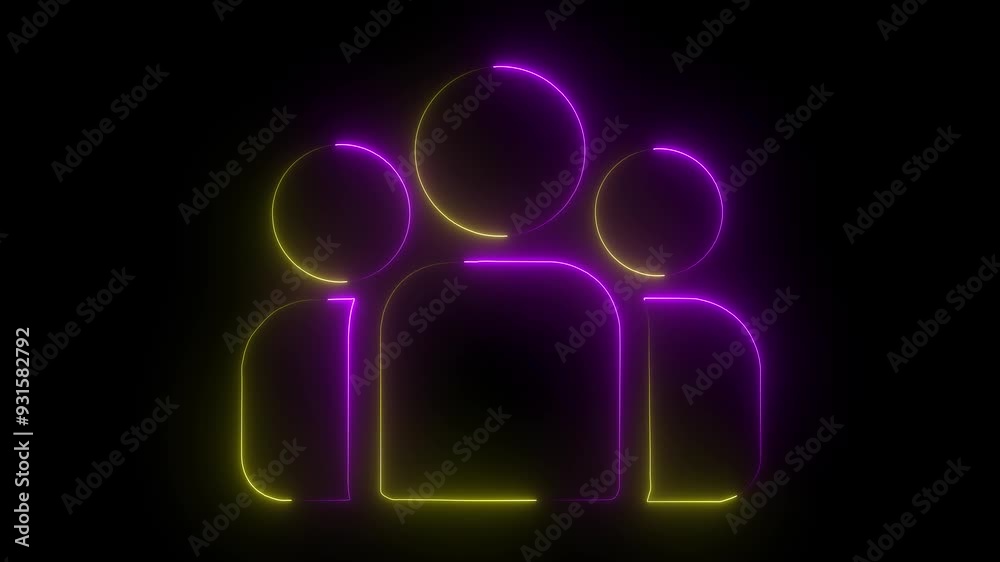 Group people man icon and saber video golden and purple color animation video on black background Group people man icon and saber video golden and purple color animation video on black background
