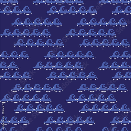 Blue wave seamless pattern Vector abstract background template design photo