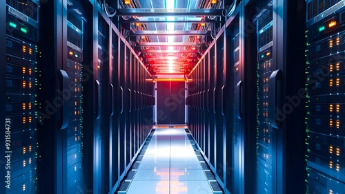 A high tech server room with rows of sleek black server racks network cables advanced cooling systems cutting edge technology and modern data infrastructure 