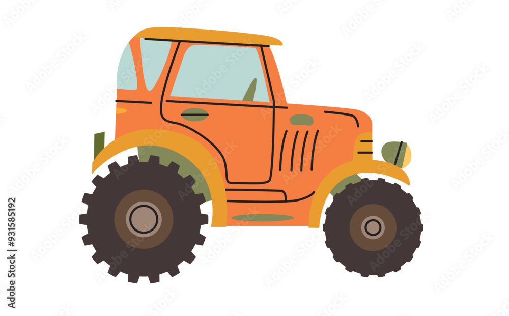 Obraz premium Orange Tractor vector illustration. Harvesting season. Agricultural Labor.