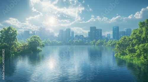 Smart Cities with AI-Enhanced Water Management Systems: A city where water distribution and usage are optimized by AI for sustainability. #931585362