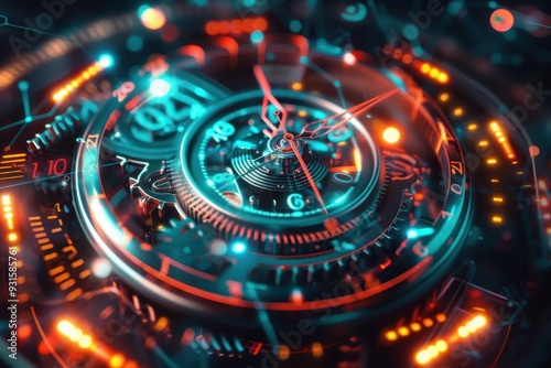Wallpaper Mural An abstract holographic clock, with moving gears and hands that glow. Torontodigital.ca