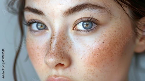 Freckles and Spot melasma pigmentation skin facial treatment over Asian woman faceWrinkles melasma Dark spots freckles dry skinProblem skincare and health concept Before and after : Generative AI photo