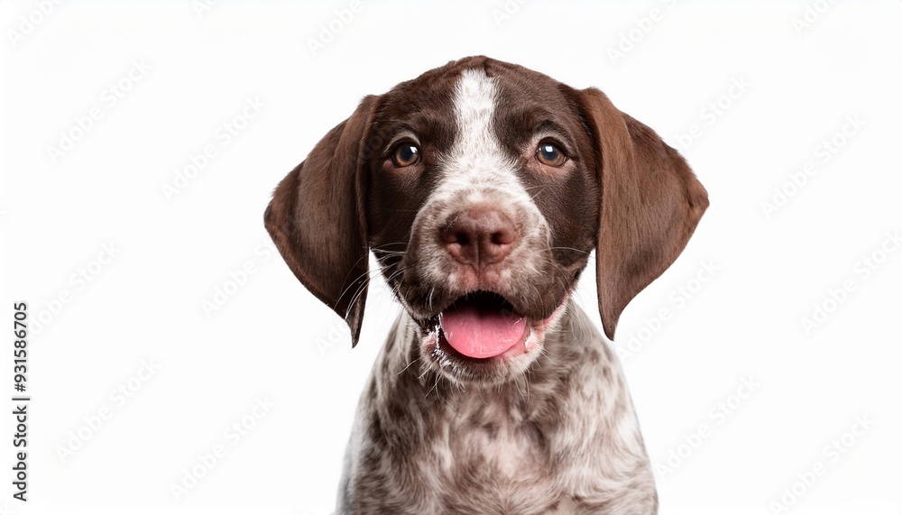 笑顔のイングリッシュ・ポインターの子犬のポートレート(Portrait of a smiling English Pointer puppy on white background)
笑顔のイングリッシュ・ポインターの子犬のポートレート(Portrait of a smiling English Pointer puppy on white background)