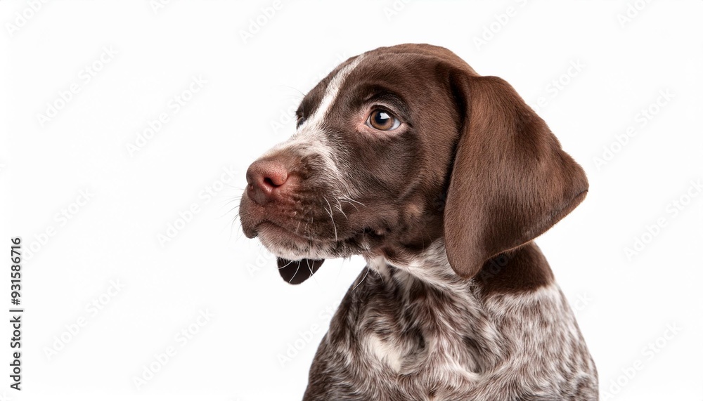 笑顔のイングリッシュ・ポインターの子犬のポートレート(Portrait of a smiling English Pointer puppy on white background)
笑顔のイングリッシュ・ポインターの子犬のポートレート(Portrait of a smiling English Pointer puppy on white background)