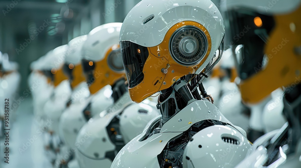 Industrial robots performing complex tasks, front view, illustrating precision automation, cybernetic tone, Triadic Color Scheme, Industrial robots performing complex tasks, front view, illustrating precision automation, cybernetic tone, Triadic Color Scheme,