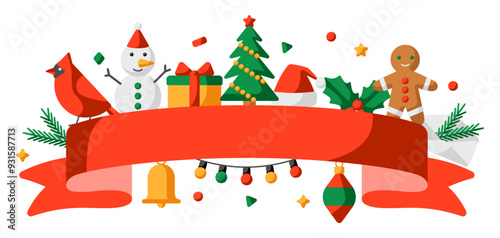 Merry Christmas greeting card. Holiday illustration in cartoon style.