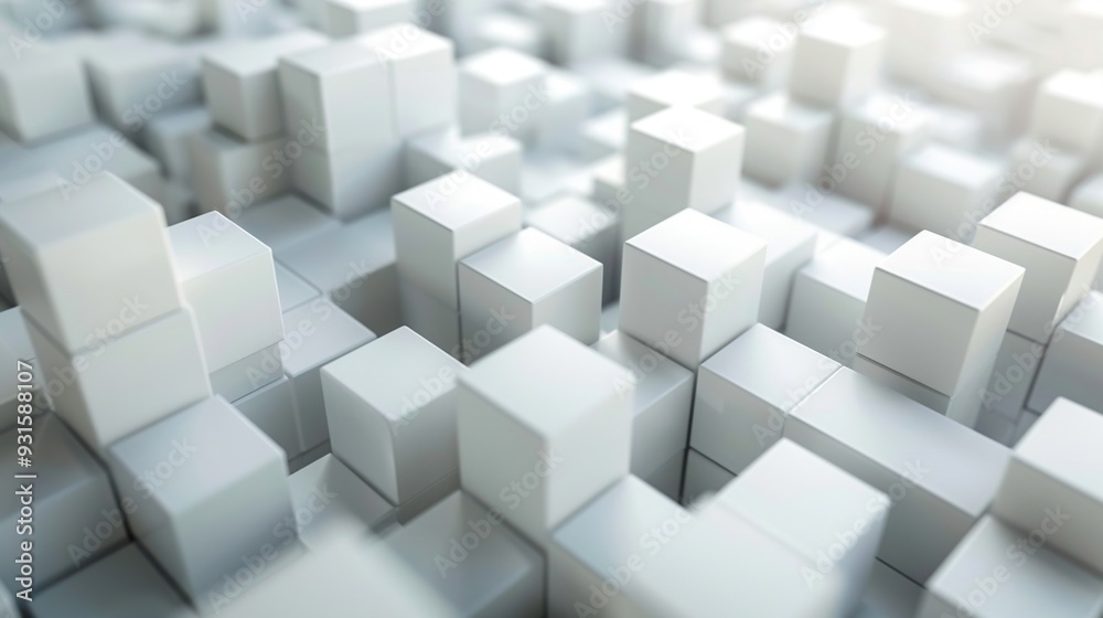 Abstract 3D arrangement of white cubes creating a textured surface. Abstract 3D arrangement of white cubes creating a textured surface.