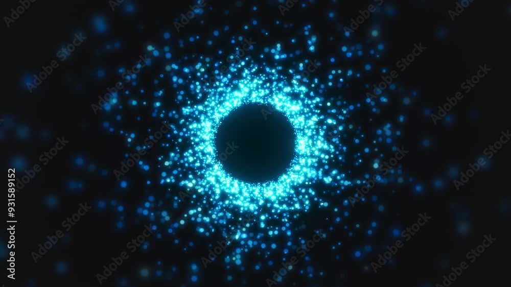 Video animation of blue particles in a tunnel on a dark background - abstract background. Video animation of blue particles in a tunnel on a dark background - abstract background.