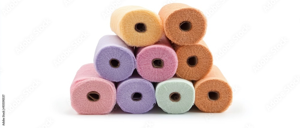 Tissue paper cores in stack are isolated on white background Tissue paper cores in stack are isolated on white background