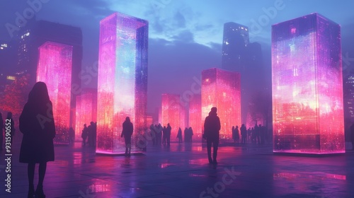 Futuristic Smart Cities with AI-Driven Public Art Installations: Public spaces where AI curates and updates art installations based on community engagement and feedback. #931590552