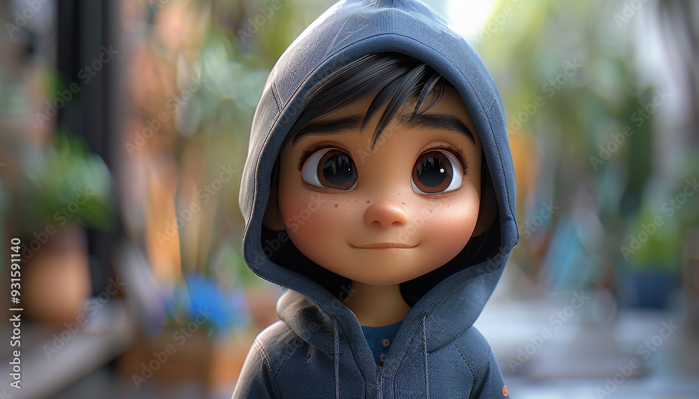 Smiling Boy in Hoodie, Happy 3D Animated Character with Freckles