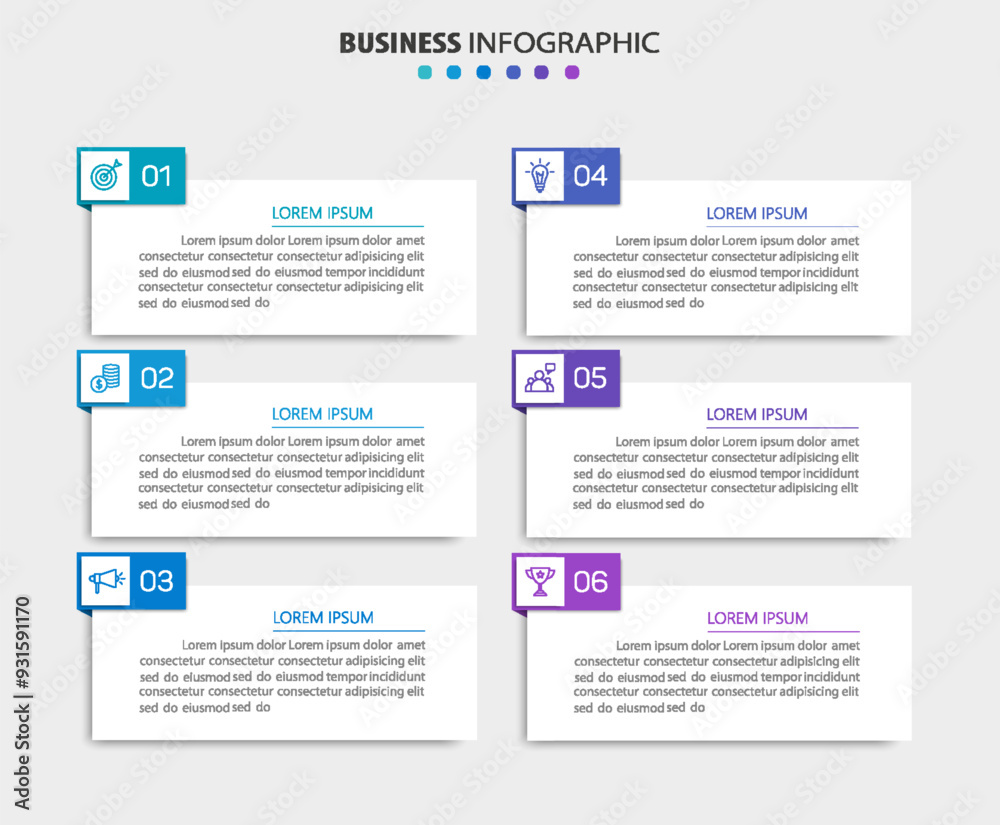 Business infographics design template with 6 options, steps or processes Business infographics design template with 6 options, steps or processes