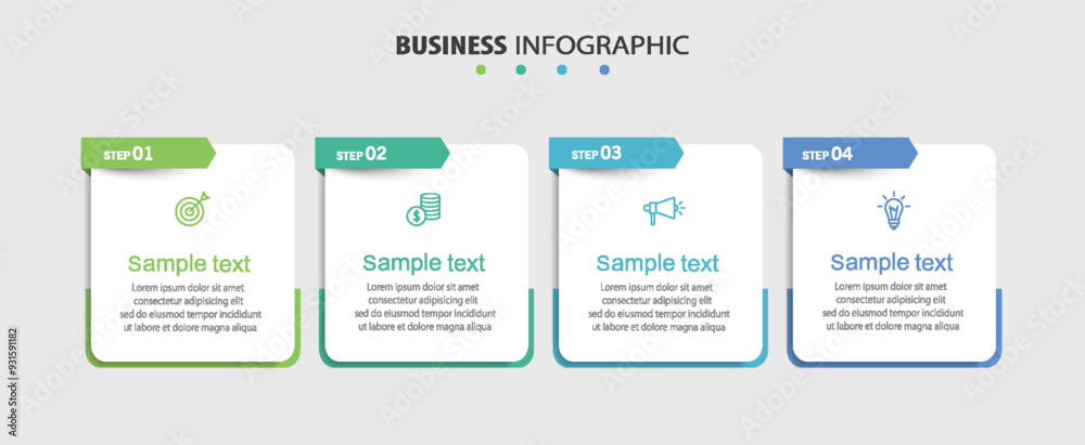 Vector infographic template with 4 steps for business. Can be used for workflow layout, presentations, diagram, annual report, web design Vector infographic template with 4 steps for business. Can be used for workflow layout, presentations, diagram, annual report, web design