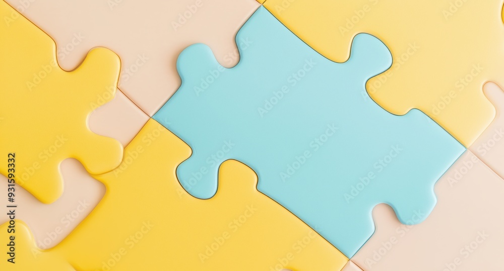 Blue and yellow pastel-colored puzzle pieces folded into a single pattern. The concept of business connections, diversity, teamwork and cooperation Blue and yellow pastel-colored puzzle pieces folded into a single pattern. The concept of business connections, diversity, teamwork and cooperation