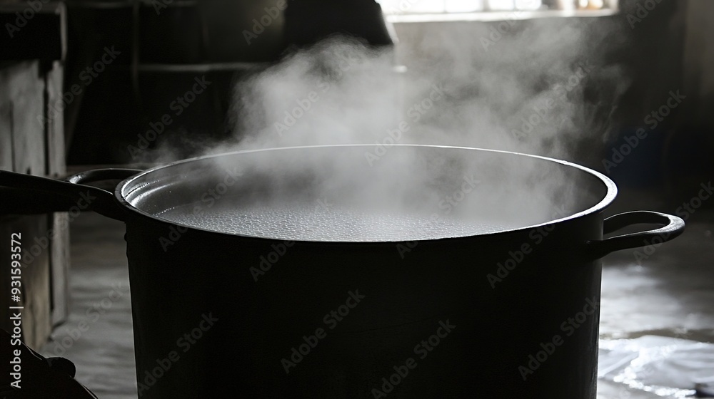 Giant Pot of Boiling Water on a Stovetop. The Scene Features a Large ...