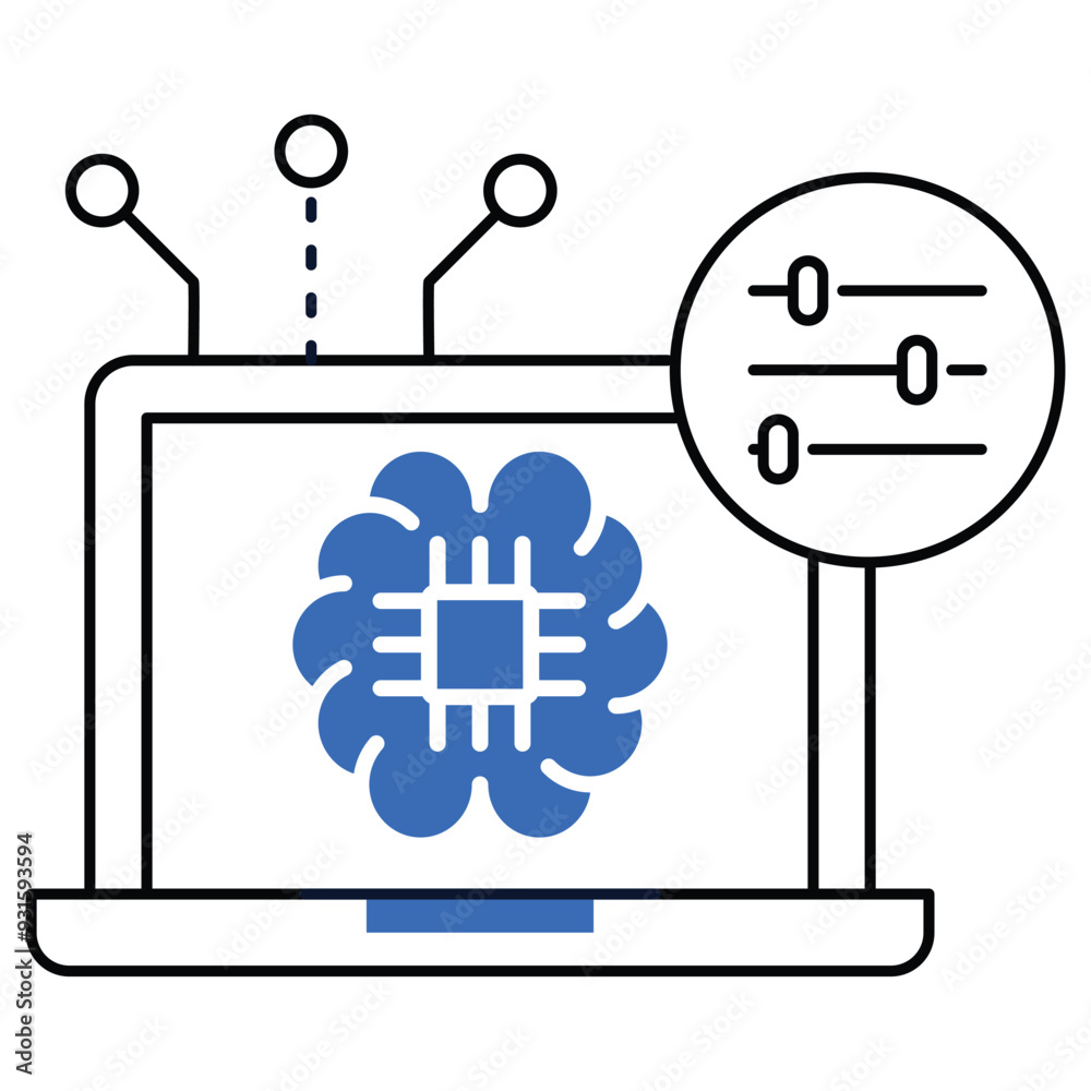 AI on a laptop with control sliders, representing AI customization, machine learning, and digital optimization. AI on a laptop with control sliders, representing AI customization, machine learning, and digital optimization.
