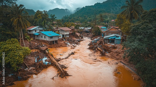 A natural disaster that causes damage to homes is flooding. Flash floods flowed down from the mountains, destroying cities.