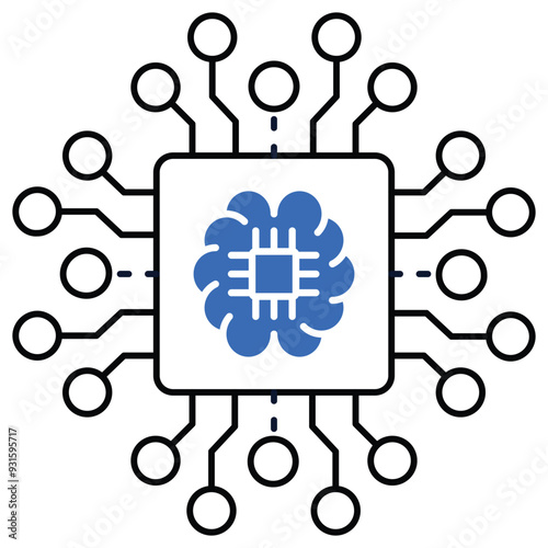 An icon of a neural network chip with multiple connections, symbolizing AI-powered networks, machine learning, and advanced computing systems.