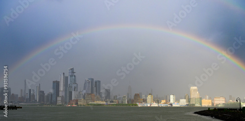 Rainbow forming over Midtown New York City