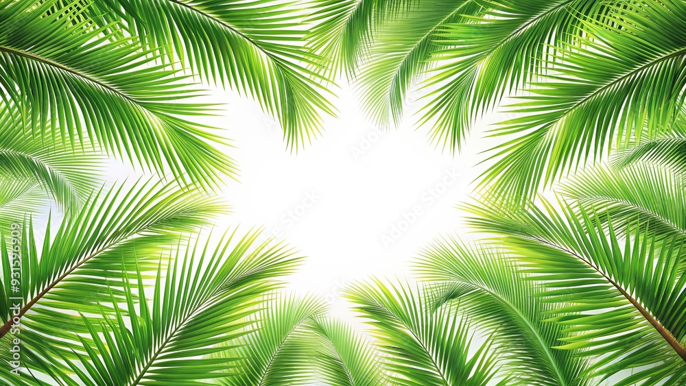 Green palm tree branch frame with space for text , tropical, nature, palm tree, leaves, greenery, botanical, foliage, background Green palm tree branch frame with space for text , tropical, nature, palm tree, leaves, greenery, botanical, foliage, background