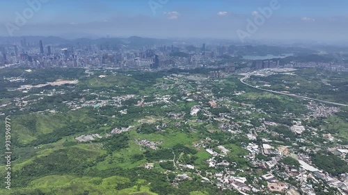 Countryside rural land reclamation to construct public housing in Fanling Sheung Shui Queens Hill Ping Che New Territories,Drone aerial Top Skyview of Hong Kong Northern Metropolis Development photo