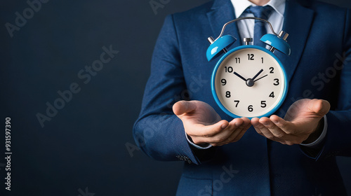 man in suit holding clock photo