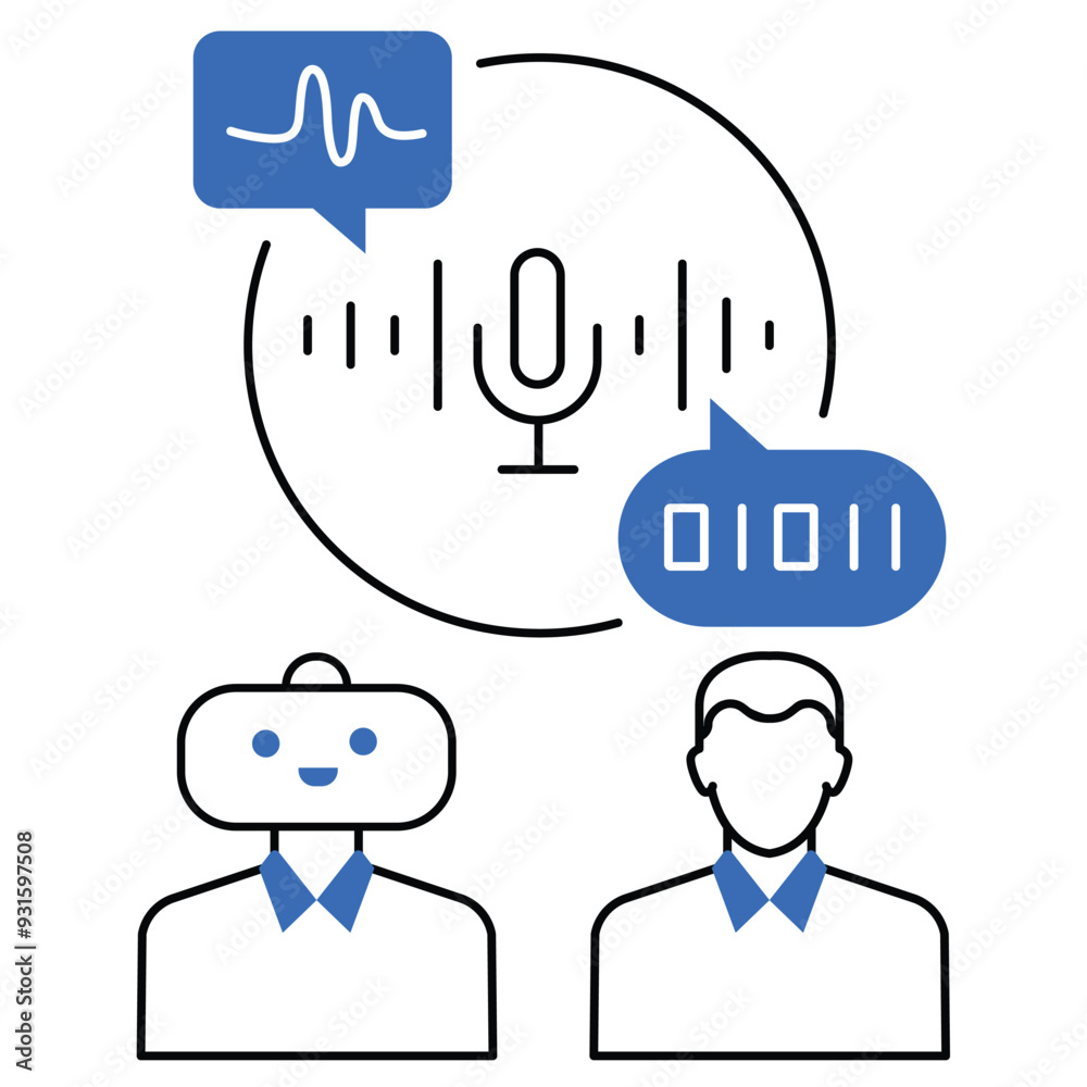 An icon representing voice recognition technology with a microphone, emphasizing AI-driven virtual assistants, smart home automation, speech-to-text conversion, and natural language processing. An icon representing voice recognition technology with a microphone, emphasizing AI-driven virtual assistants, smart home automation, speech-to-text conversion, and natural language processing.