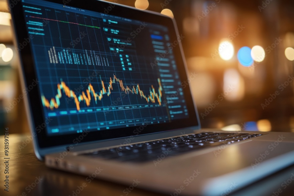 Laptop with Superimposed Financial Graphs Laptop with Superimposed Financial Graphs