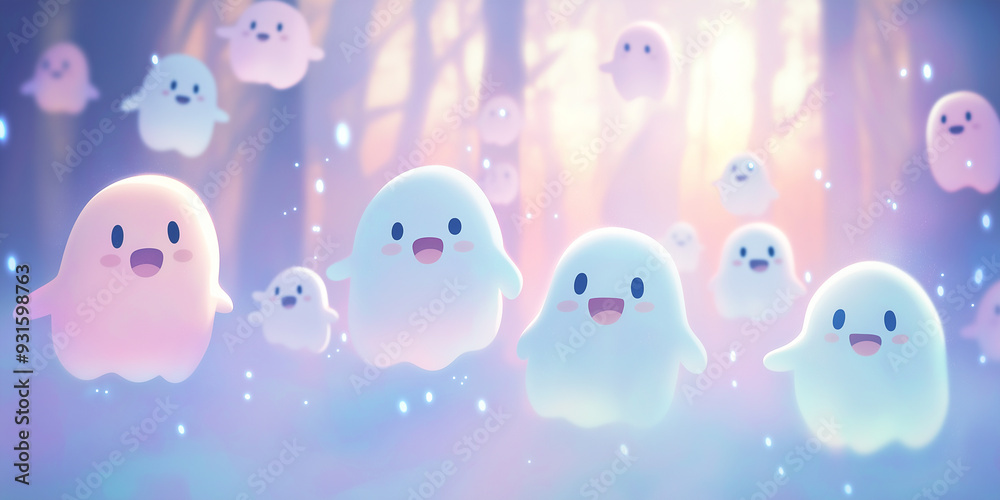Happy Cute Ghosts in a Pastel Parade: Adorable Halloween Scene, Cute Halloween Background
Happy Cute Ghosts in a Pastel Parade: Adorable Halloween Scene, Cute Halloween Background