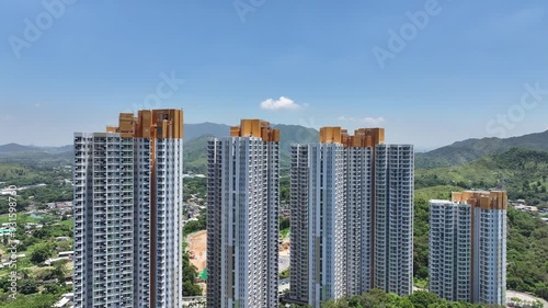 Countryside rural land reclamation to construct public housing in Fanling Sheung Shui Queens Hill Ping Che New Territories,Drone aerial Top Skyview of Hong Kong Northern Metropolis Development photo