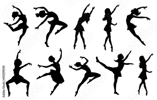 A girl performs an expressive dance silhouette vector  illustration.