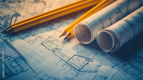 Architectural Planning with Blueprints and Pencils