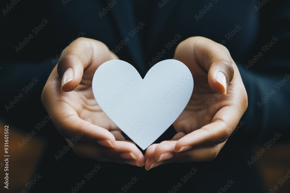 Person in Black Suit Holding White Paper Heart with Both Hands Person in Black Suit Holding White Paper Heart with Both Hands