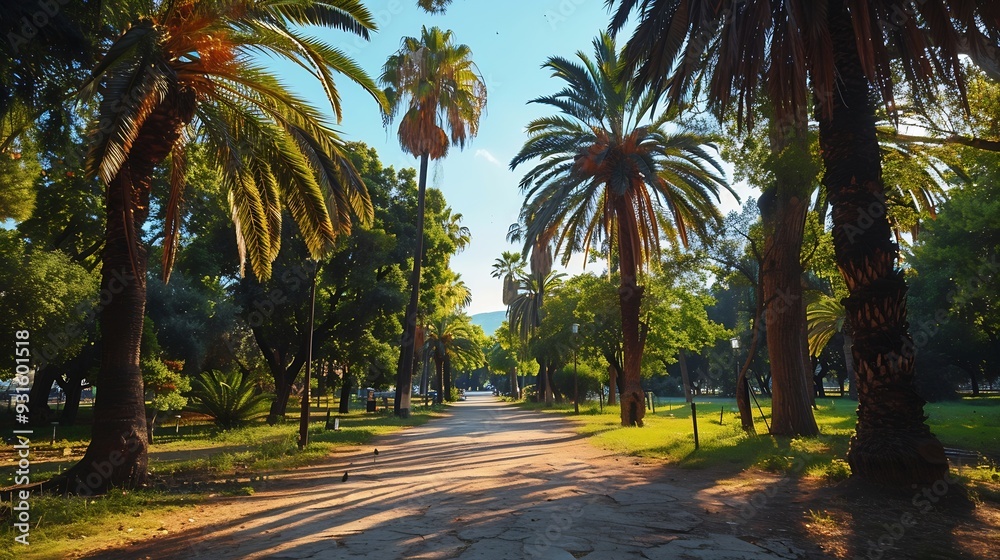 Fototapeta premium Palms in Athens Greece park 2023 summer : Generative AI