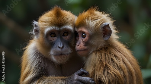 Red howler monkey mother carrying her baby. generative.ai photo