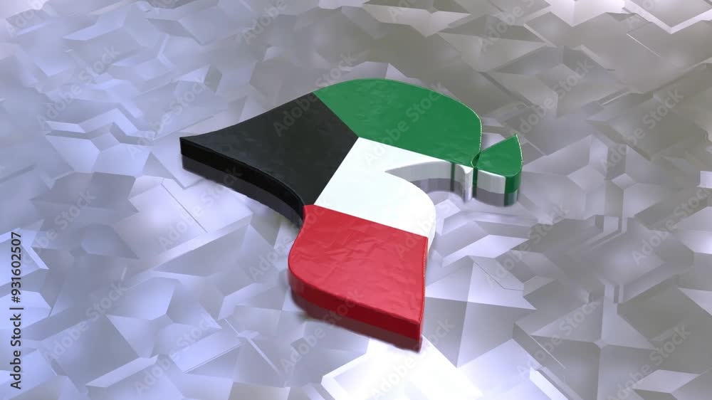 Kuwait Texture 3D map of Kuwait moving on a white glossy textured floor. The country's ...