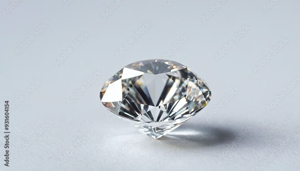 A brilliant diamond rests on a smooth surface, capturing and reflecting light beautifully in a serene setting A brilliant diamond rests on a smooth surface, capturing and reflecting light beautifully in a serene setting