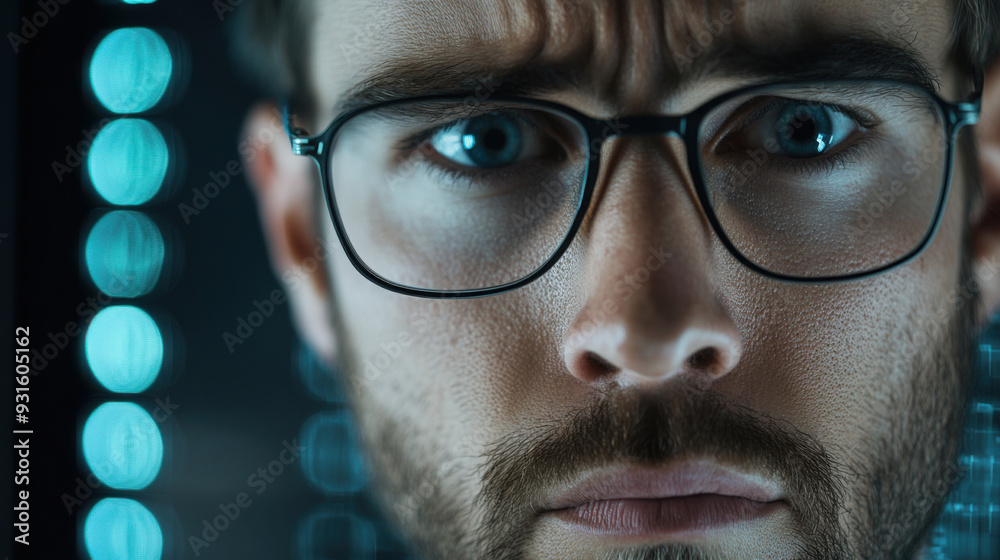 Programmer at a privacy data leak analysis screen in a big data server room Programmer at a privacy data leak analysis screen in a big data server room