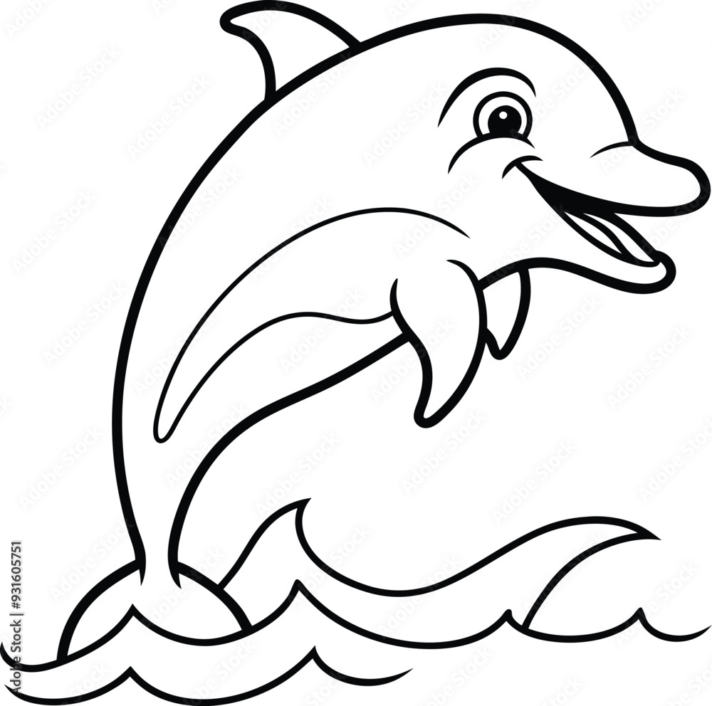 Fototapeta premium Let kids' imaginations swim with dolphin coloring pages! Black and white illustrations for hours of fun