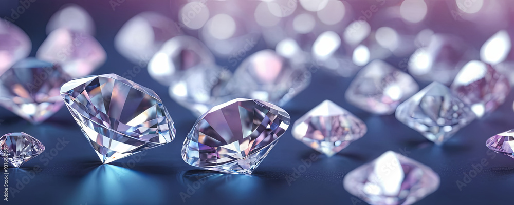 Sparkling diamonds are arranged thoughtfully, reflecting light and creating a mesmerizing visual effect in a luxurious setting Sparkling diamonds are arranged thoughtfully, reflecting light and creating a mesmerizing visual effect in a luxurious setting