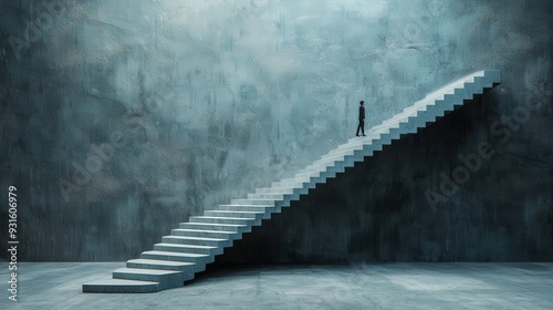 An abstract picture of a stranded person climbing an endless staircase