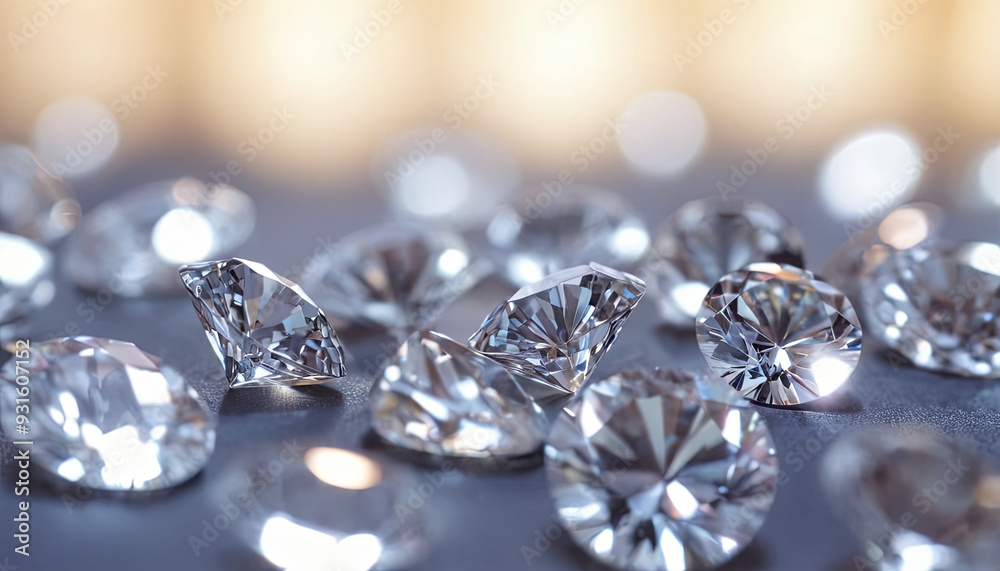 A collection of diamonds glimmers under soft light, revealing their intricate cuts and stunning clarity on a dark surface A collection of diamonds glimmers under soft light, revealing their intricate cuts and stunning clarity on a dark surface