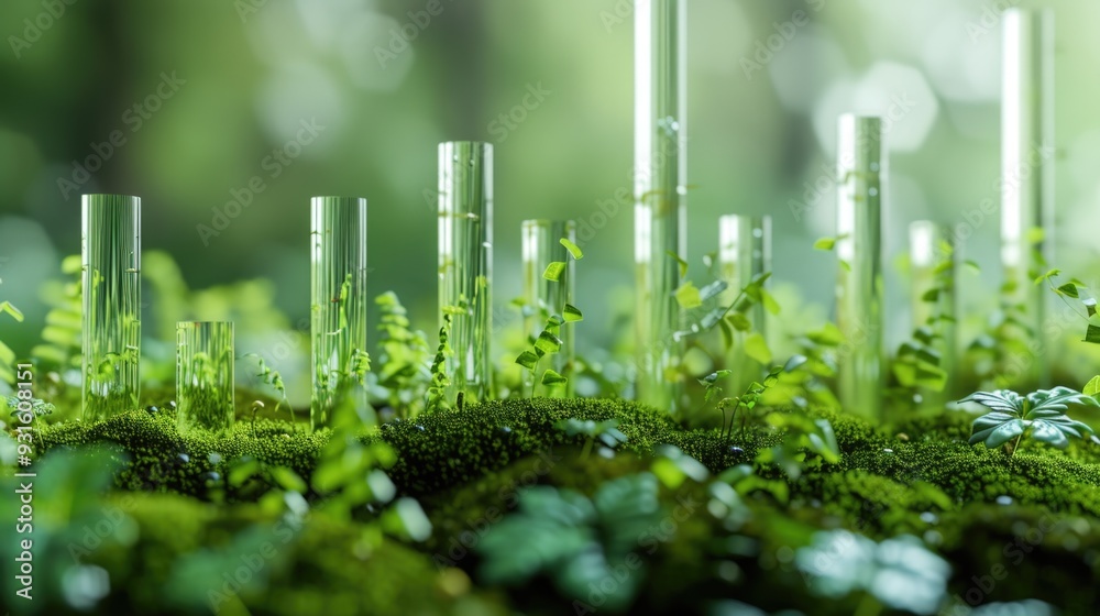The background is made of live green moss. Eco-friendly wall decoration with plants. High quality photo