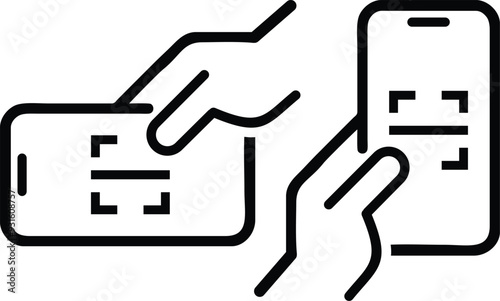 QR code scanning icon in smartphone. hand holding Mobile phone in line style, barcode scanner for pay, web, mobile app, promo. Vector illustration.