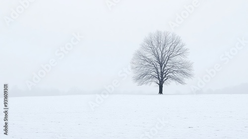 A white, open field with a single, solitary tree, illustrating the zen of simplicity in natural landscapes.