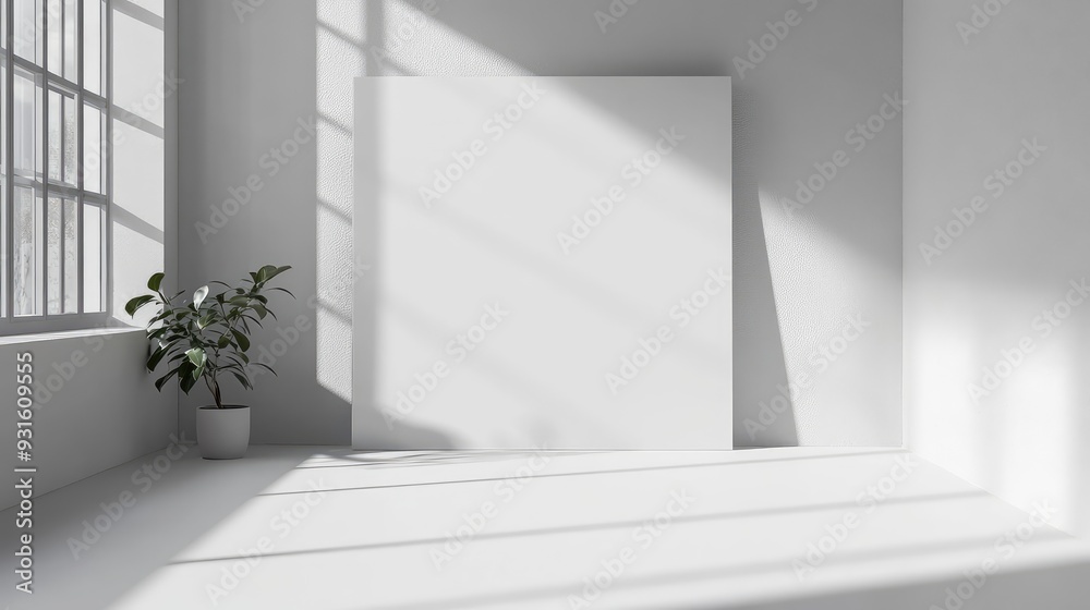 Obraz premium A serene white canvas in a quiet, empty room, exploring the paradox of blank spaces.